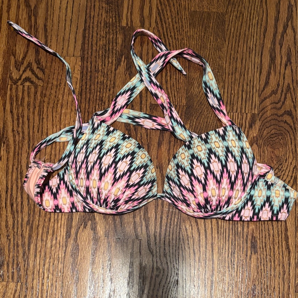 Victoria's Secret Pink, Black & Teal Patterned Bikini Top